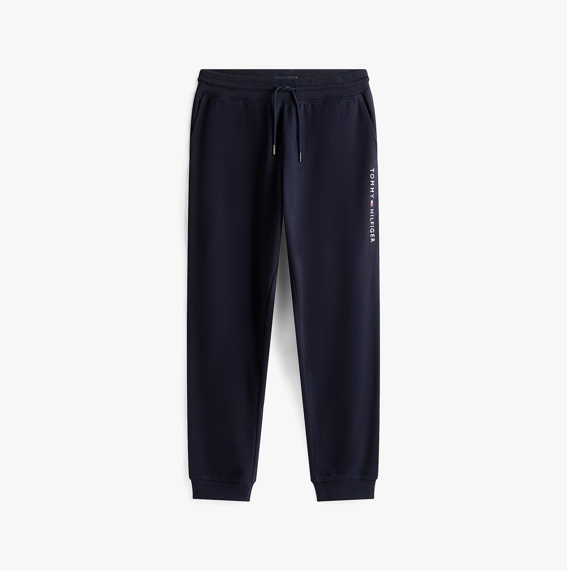 Tommy Hilfiger TH Original Mens Logo Lounge Joggers Desert Sky front view showing cuffed legs and elasticated waist.