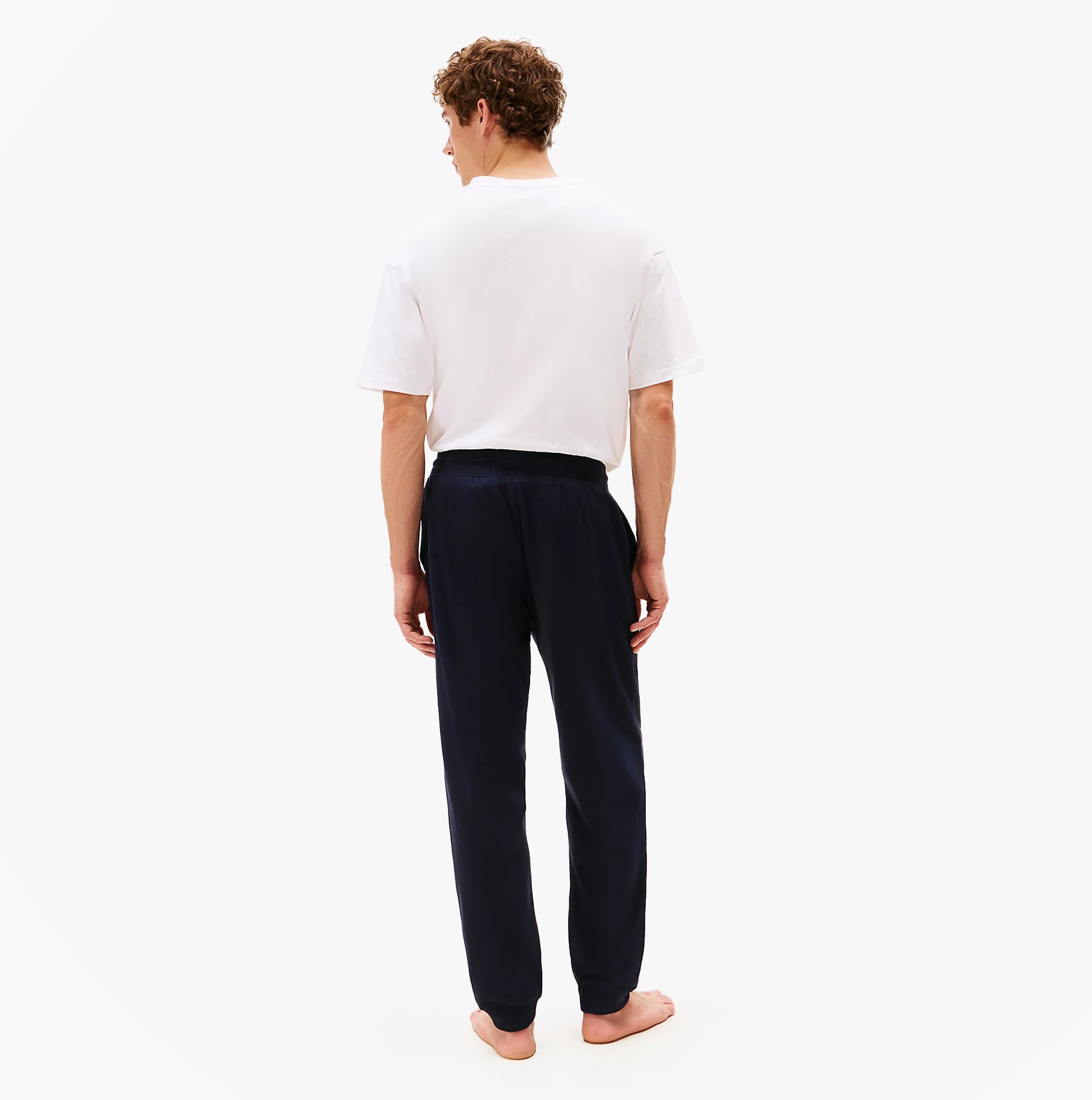 Tommy Hilfiger TH Original Mens Logo Lounge Joggers Desert Sky back view on model, casual fit with elasticated drawstring waist.