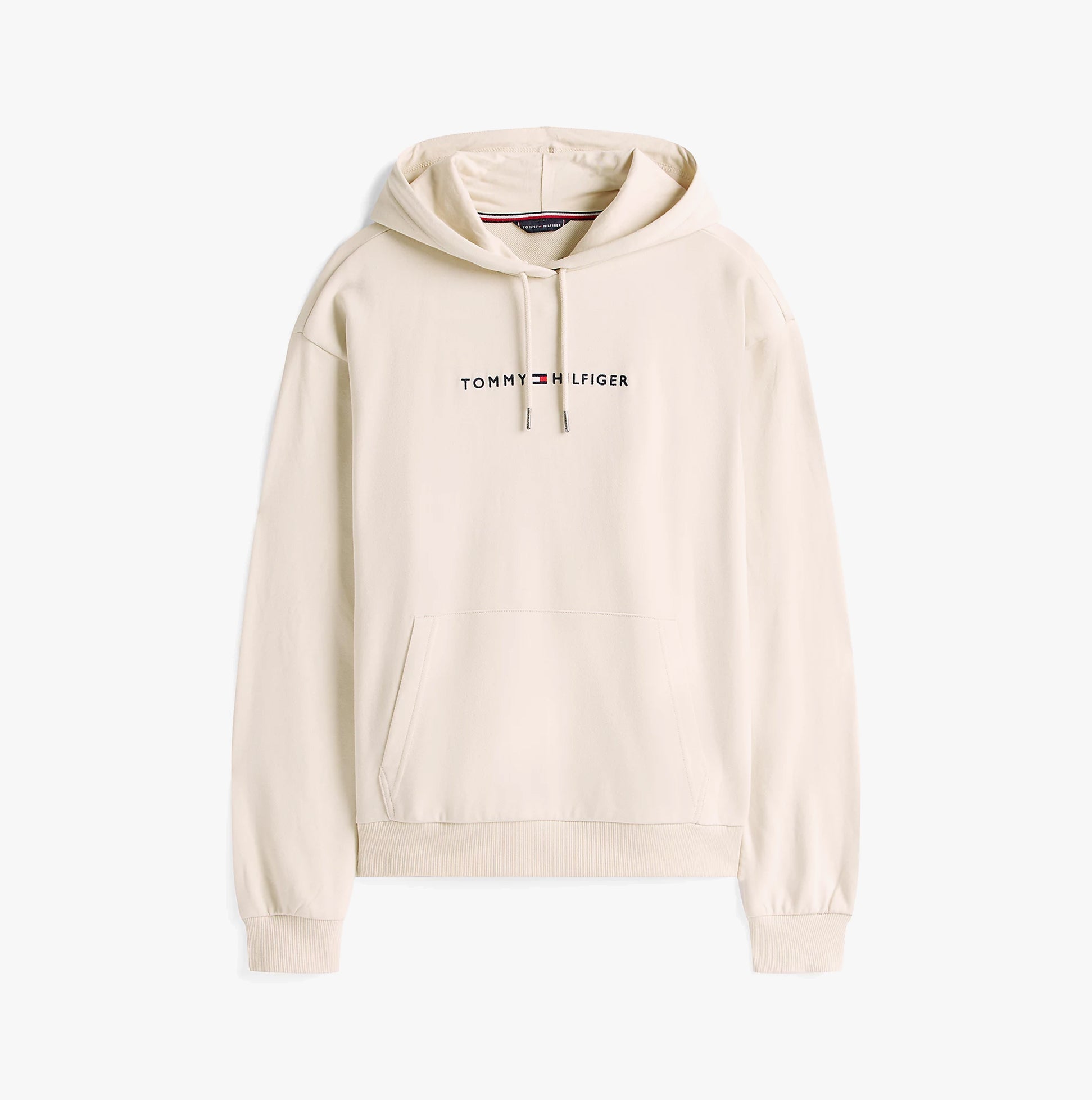 Tommy Hilfiger HOODIE Mens Drawstring Lounge Hoody Off White front view with logo