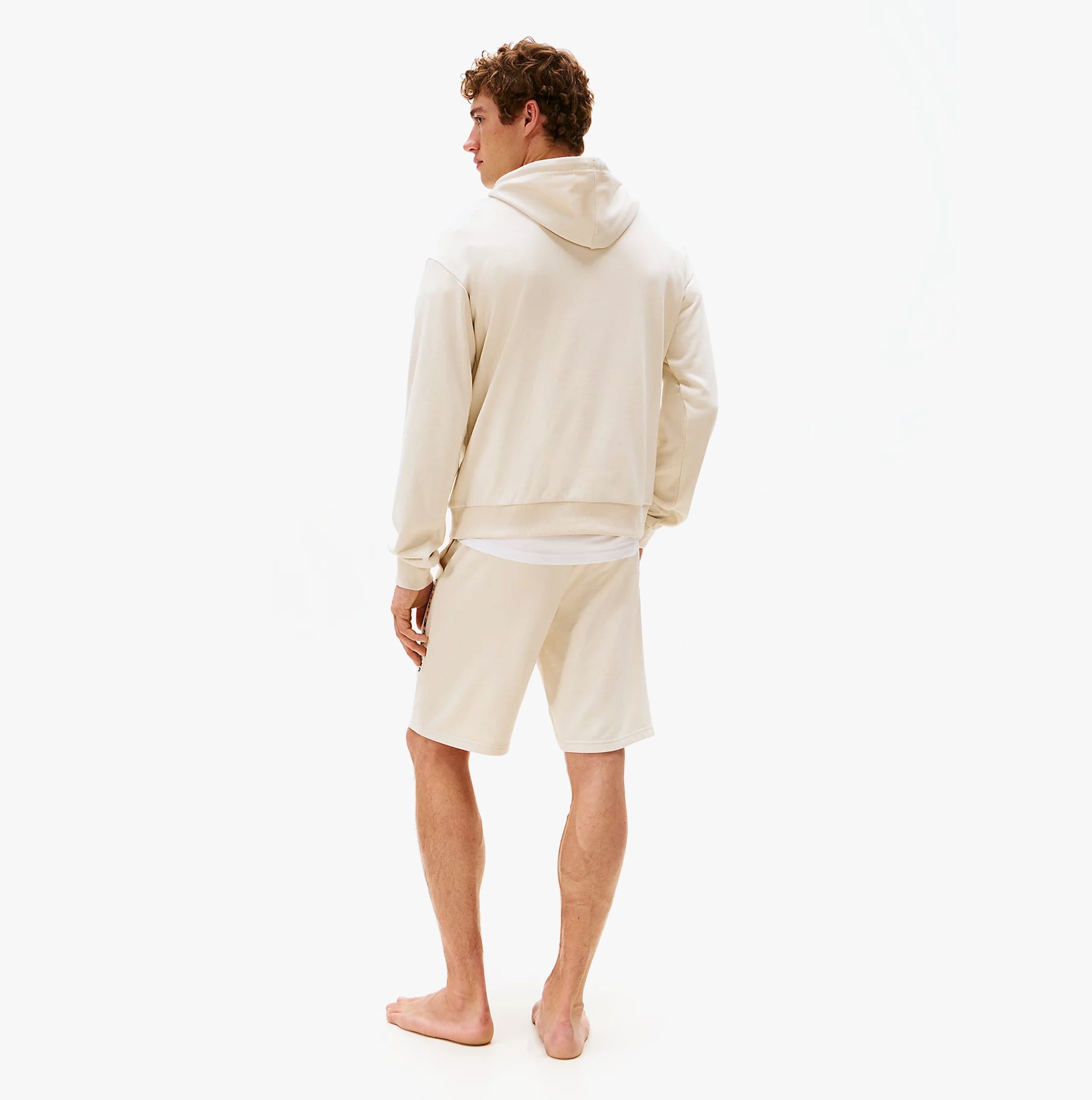 Tommy Hilfiger HOODIE Mens Drawstring Lounge Hoody Off White back view showing relaxed fit and hoodie style.