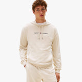 Tommy Hilfiger HOODIE Mens Drawstring Lounge Hoody Off White front view with model wearing it.