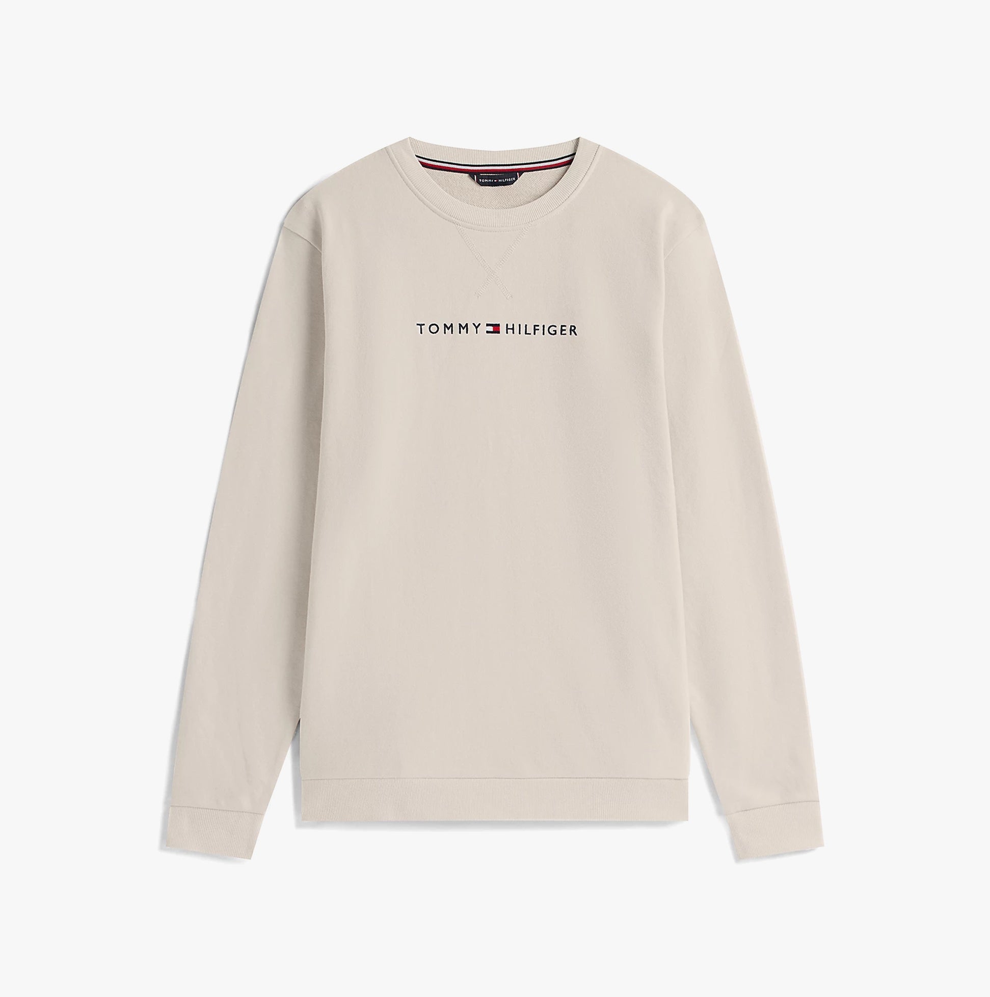 Tommy Hilfiger TRACK TOP Mens Sweatshirts Newsprint front view in light beige with logo.