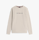 Tommy Hilfiger TRACK TOP Mens Sweatshirts Newsprint front view in light beige with logo.