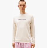 Tommy Hilfiger TRACK TOP Mens Sweatshirts Newsprint front view in cream color with logo details.