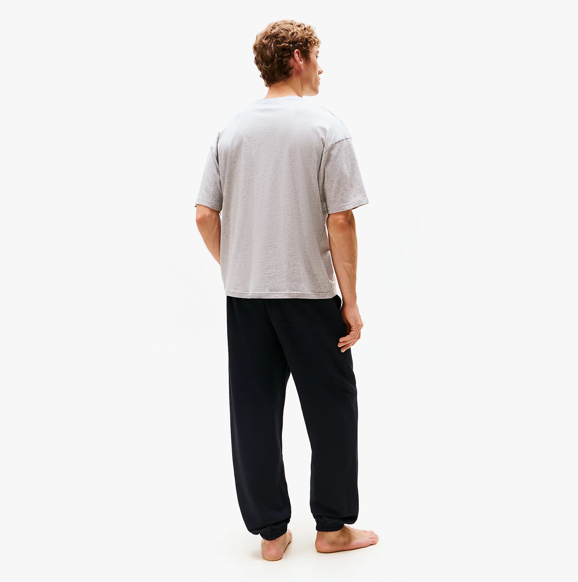 Tommy Hilfiger SS TEE CONT. LOGO Mens T-Shirts & Tank Tops Light Grey Heather back view on model.