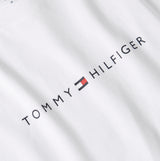 Tommy Hilfiger LOGO T-Shirt Mens Optic White detail view showing the logo design on cotton fabric.