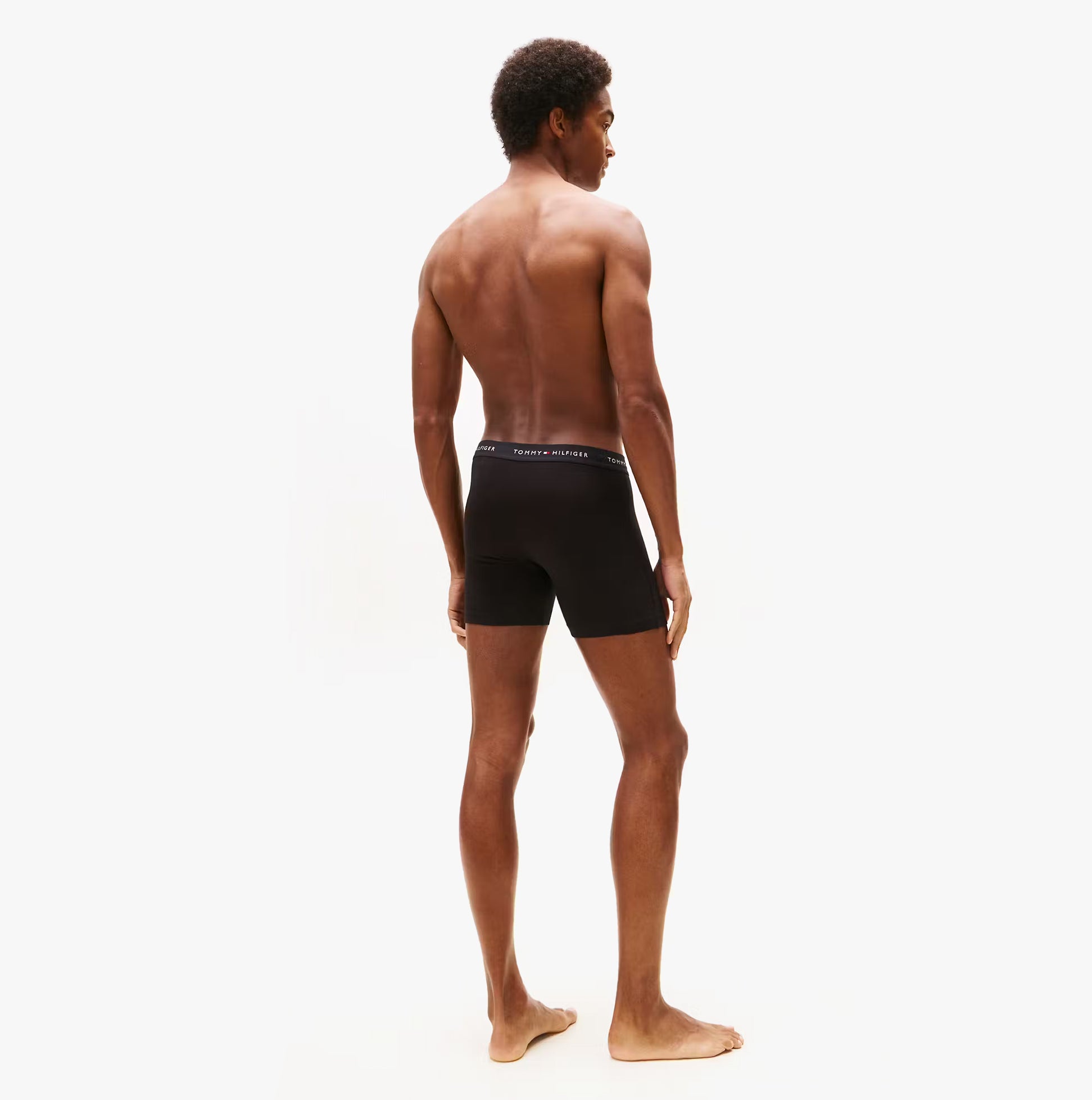 Tommy Hilfiger 3 Pack Mens BOXER BRIEF Black, rear view of model showing black boxer briefs.