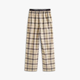 Tommy Hilfiger WAFFLE & PJ Mens Set Multicoloured, front view of beige plaid pajama pants with logo waistband.
