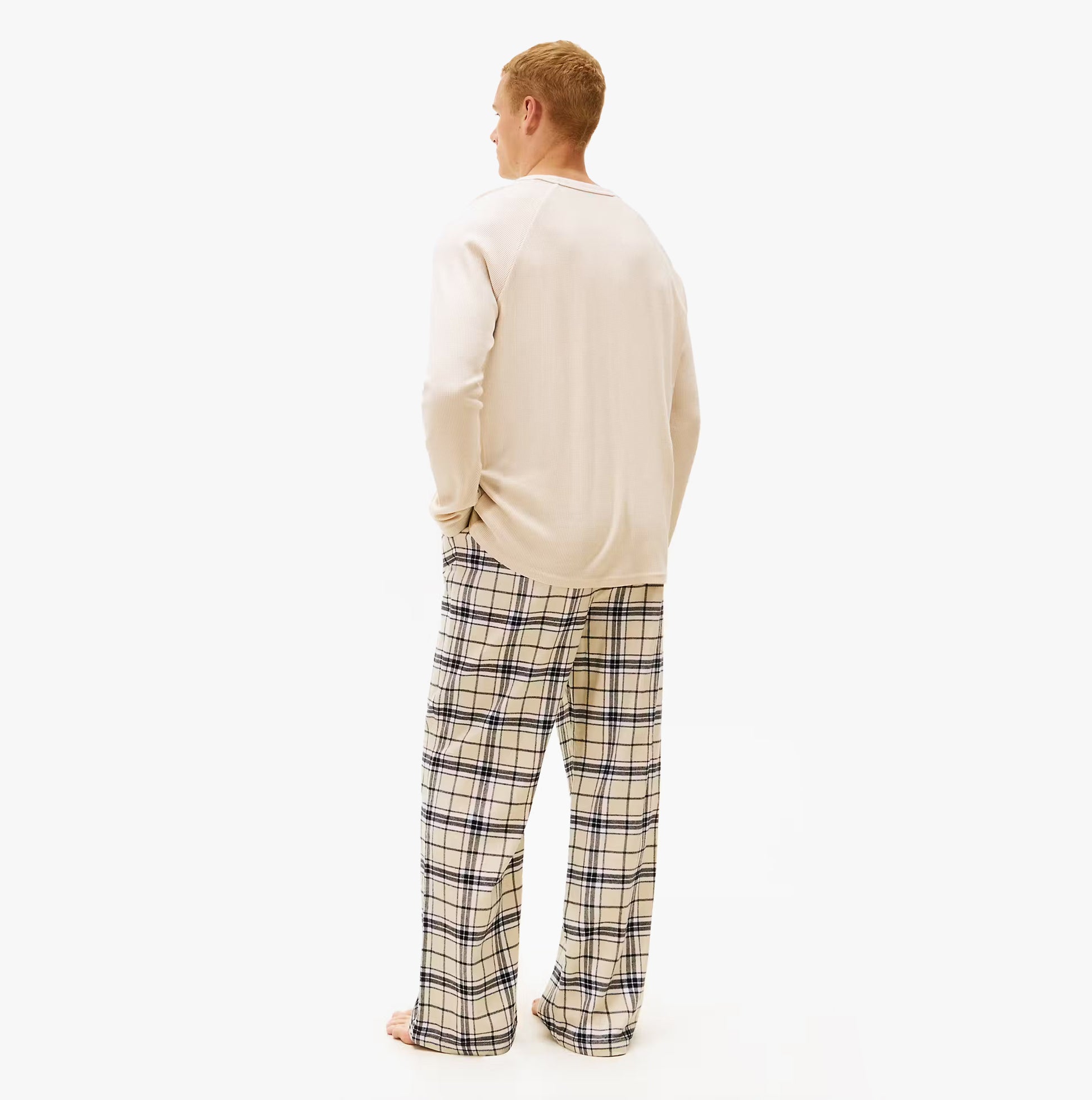 Tommy Hilfiger WAFFLE & PJ Mens Set Multicoloured back view showcasing relaxed fit and plaid design.
