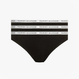 Tommy Hilfiger BIKINI 3 Pack Womens Briefs Black front view showcasing the logo waistband and soft fabric.