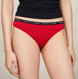 Tommy Hilfiger THONG 3 Pack Womens White/Desert Sky/Primary Red front view of red thong with logo elastic waistband.