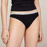 Tommy Hilfiger THONG 3 Pack Womens White/Desert Sky/Primary Red side view showcasing high-cut leg and logo waistband.
