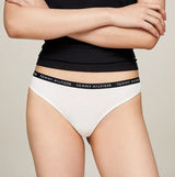 Tommy Hilfiger THONG 3 Pack Womens White/Desert Sky/Primary Red front view of white thong with logo waistband.