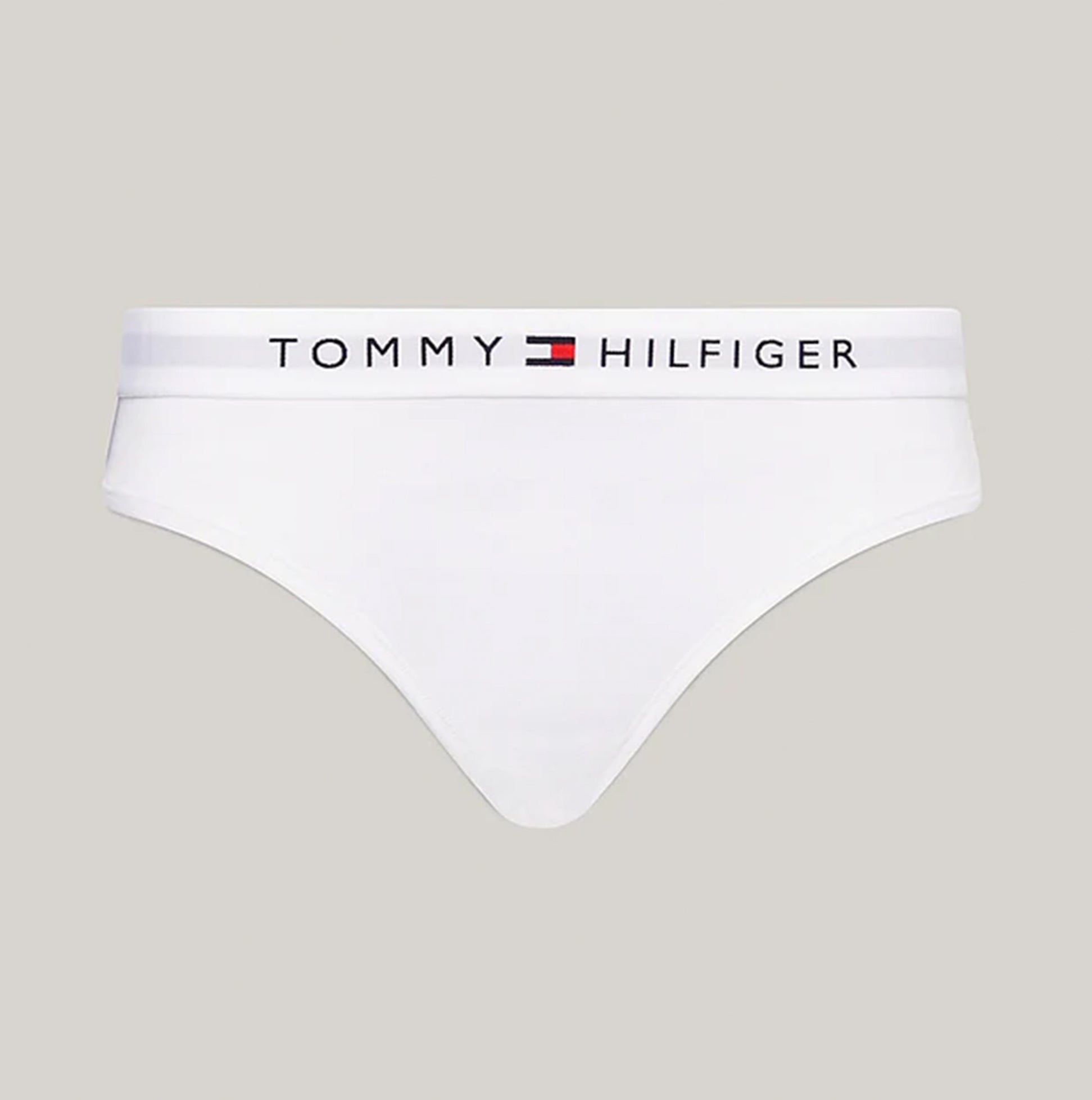 Tommy Hilfiger TH ORIGINAL LOGO BIKINI Womens Briefs White front view with logo elasticated waistband.