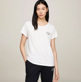 Tommy Hilfiger PURE COTTON Womens T-Shirt White front view with TH logo, featuring short sleeves and crew neck.