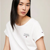 Tommy Hilfiger PURE COTTON Womens T-Shirt White front view featuring crew neck and TH logo on chest.