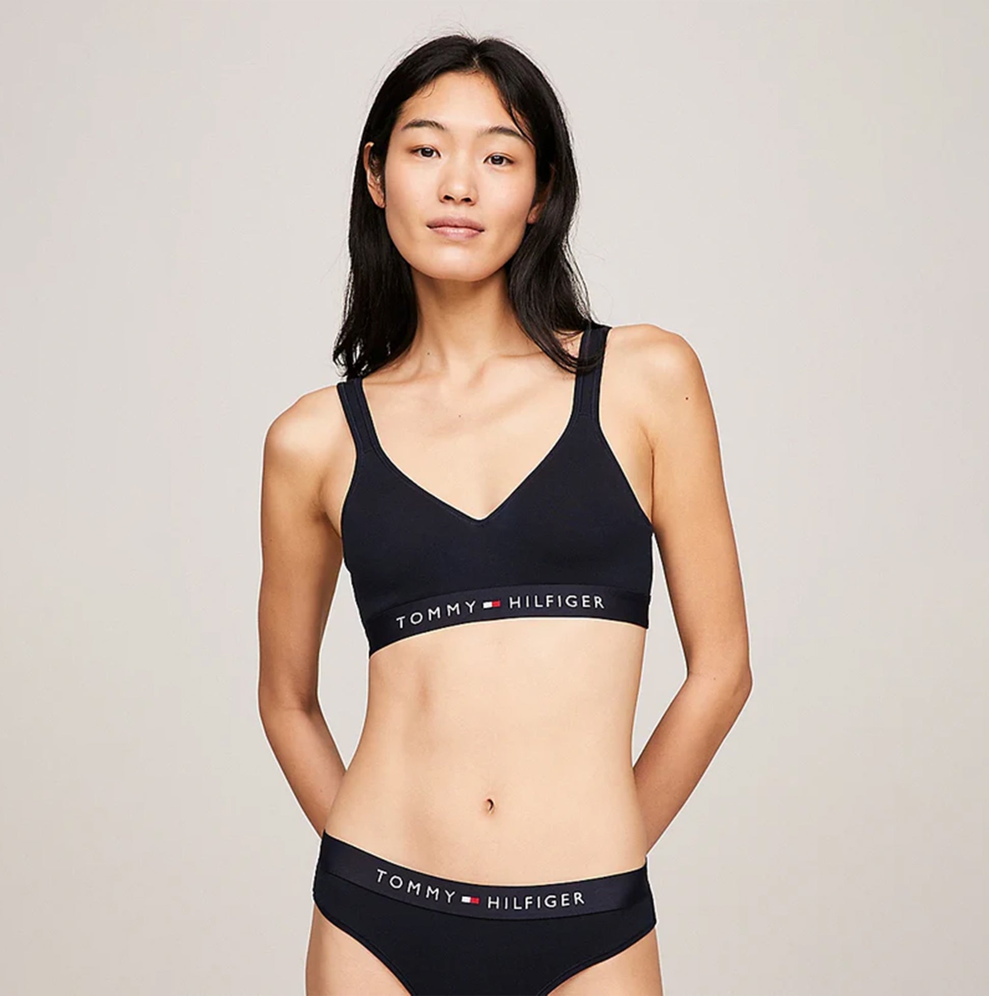 Tommy Hilfiger BRALETTE LIFT Womens Desert Sky front view, featuring padded non-wired design in cotton blend.