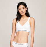 Tommy Hilfiger BRALETTE LIFT Womens White front view showcasing padded, non-wired design with logo band.