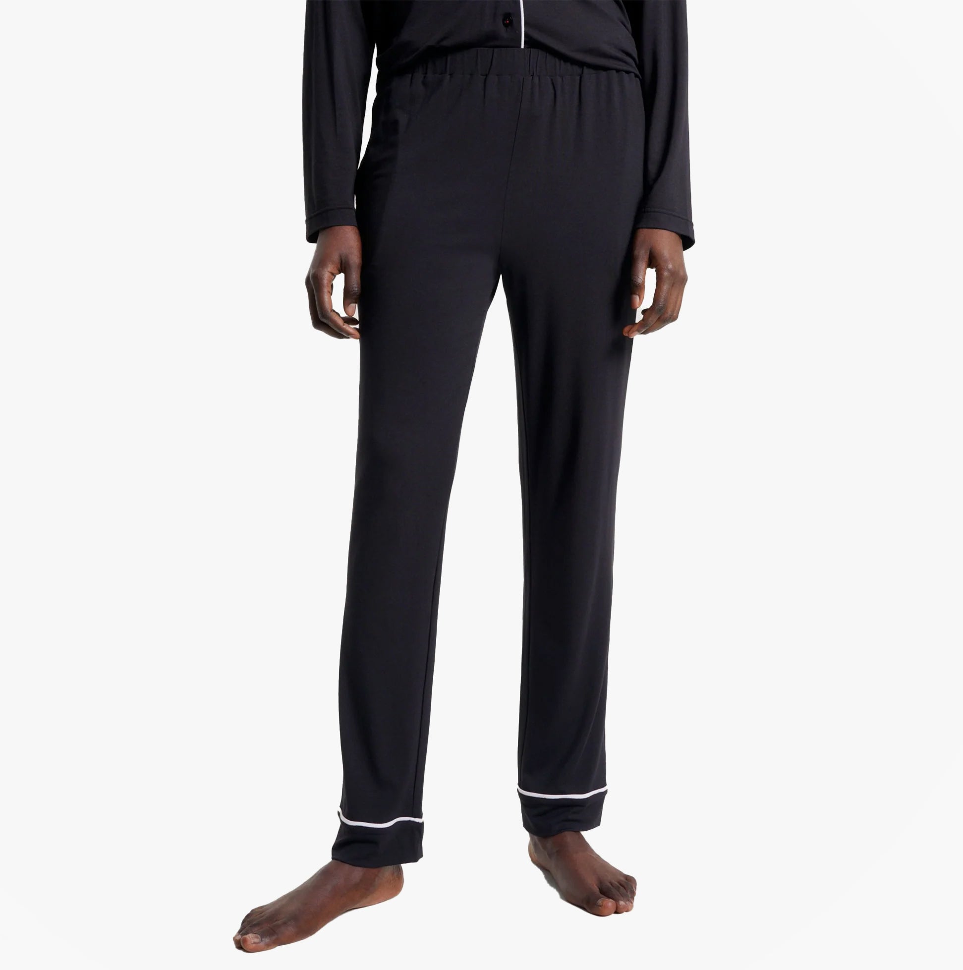 Tommy Hilfiger MODAL PYJ PANT WIPIPING Womens Pants Black front view, elastic waistband, breathable modal fabric.