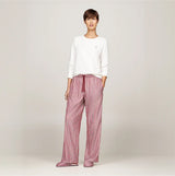 Tommy Hilfiger ORIGINAL Womens Flannel Pan Ivory/Pinstripe Rouge front view showcasing long-sleeve top and striped pants.