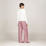 Tommy Hilfiger ORIGINAL Womens Flannel Pan Ivory/Pinstripe Rouge back view showcasing comfortable loungewear.