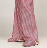 Tommy Hilfiger ORIGINAL Womens Flannel Pan Ivory/Pinstripe Rouge side view showing flannel pants and matching slippers.