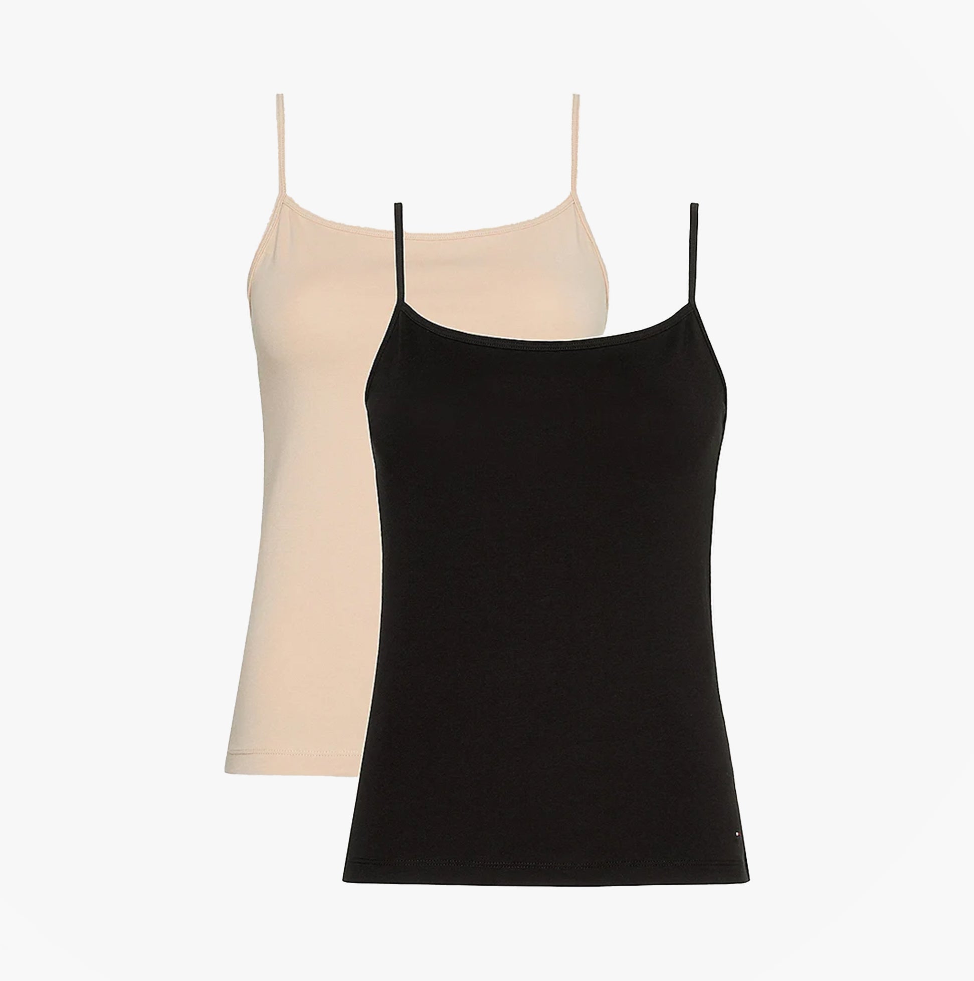 Tommy Hilfiger CAMI 2 Pack Womens Vest Black/Misty Blush front view showcasing black and misty blush camis.