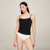 Tommy Hilfiger CAMI 2 Pack Womens Vest Black/Misty Blush front view with model showcasing the sleeveless design.