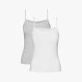 Tommy Hilfiger CAMI WITH LACE 2 Pack Womens White/Grey Heather front view showcasing spaghetti strap camisoles.