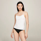 Tommy Hilfiger CAMI WITH LACE 2 Pack Womens White/Grey Heather front view of white spaghetti strap top with lace trim.