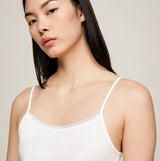 Tommy Hilfiger CAMI WITH LACE 2 Pack Womens White/Grey Heather, front view of white spaghetti strap cami with lace trim.
