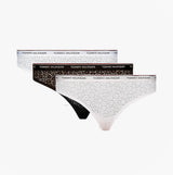Tommy Hilfiger BIKINI LACE 3 Pack Womens Briefs Black/White/Light Pink side view showing all three colors with floral lace design.