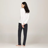 Tommy Hilfiger ORIGINAL Womens Pyjama Set Ancient White/Star Navy back view featuring long sleeves and printed bottoms.