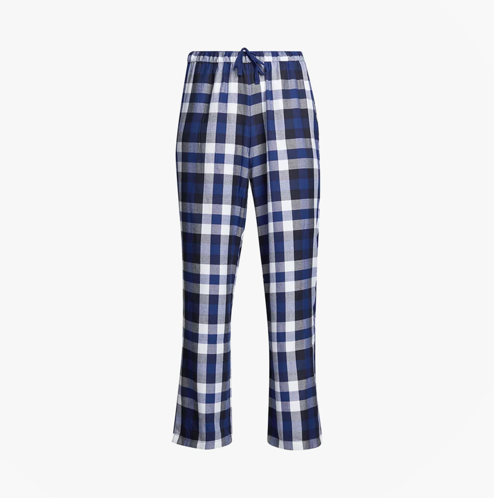 Tommy Hilfiger ORIGINAL Womens Flannel Pants Heritage Check Midi Blue Ink front view showcasing the plaid pattern.