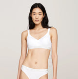 Tommy Hilfiger MONOTYPE Womens Bralette Lifts White front view showcasing the bralette with sweetheart neck and ribbed texture.