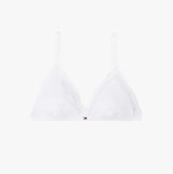 Tommy Hilfiger RIBBED Womens Unlined Triangle Bra White front view showing ribbed texture and lace trim.