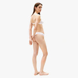 Tommy Hilfiger RIBBED Womens Unlined Triangle Bra White side view on model, showcasing ribbed texture and adjustable straps.