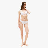 Tommy Hilfiger RIBBED Womens Unlined Triangle Bra White side view model wearing the bra with matching bottoms.