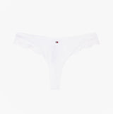 Tommy Hilfiger LACE TRIM Womens Dipped Thong White front view with lace trim and logo detail.