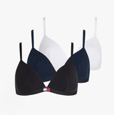 Tommy Hilfiger HERITAGE LOGO Womens 3 Pack Triangle Bras Black/ Navy Rib/ White