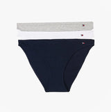 Tommy Hilfiger 3 PACK DIPPED BIKINI Womens Brief Multicoloured front view showing three bikinis in navy, white, and grey.