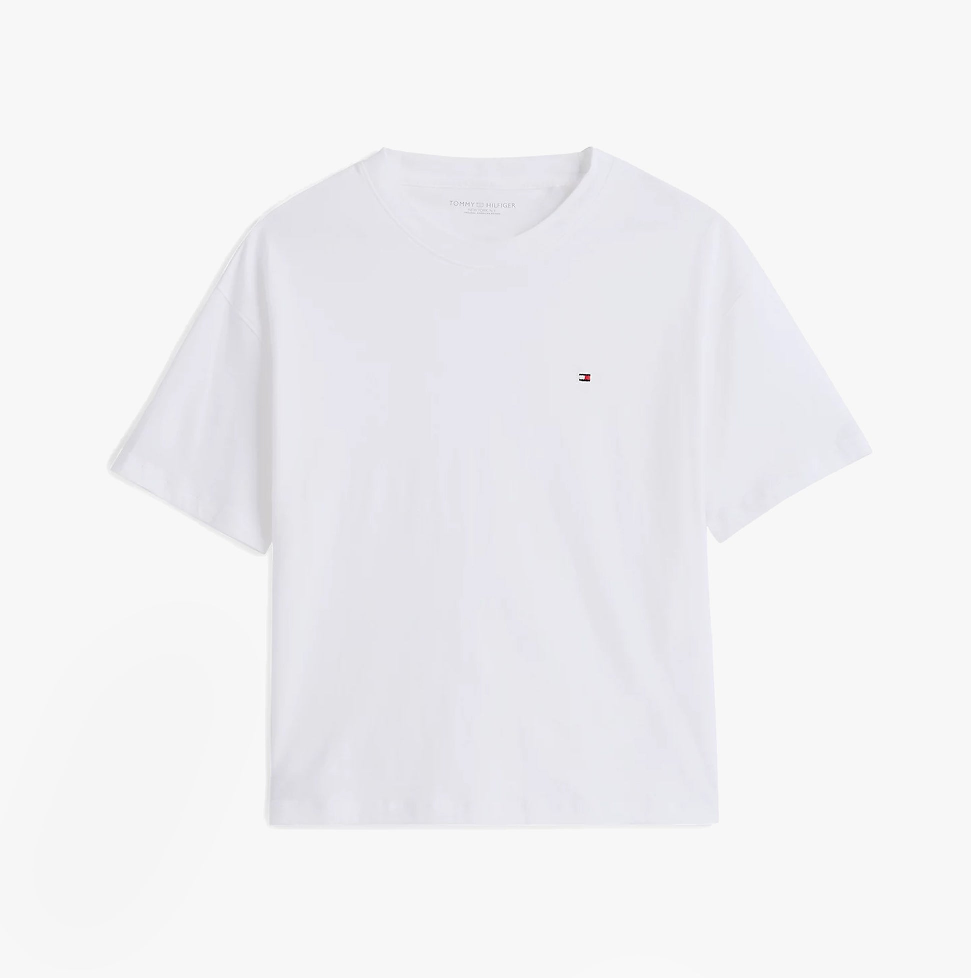 Tommy Hilfiger PURE COTTON Relaxed T-Shirt Womens White front view showcasing crew neckline and short sleeves.