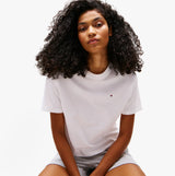 Tommy Hilfiger PURE COTTON Relaxed T-Shirt Womens White front view with model showcasing short sleeves and crew neckline.