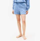 Tommy Hilfiger LOGO Relaxed Womens Lounge Shorts Brisk Blue front view, showcasing comfortable cotton blend fabric.