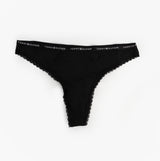 Tommy Hilfiger LACE 3 Pack Womens Thongs Black side view featuring lace detailing and signature waistband.