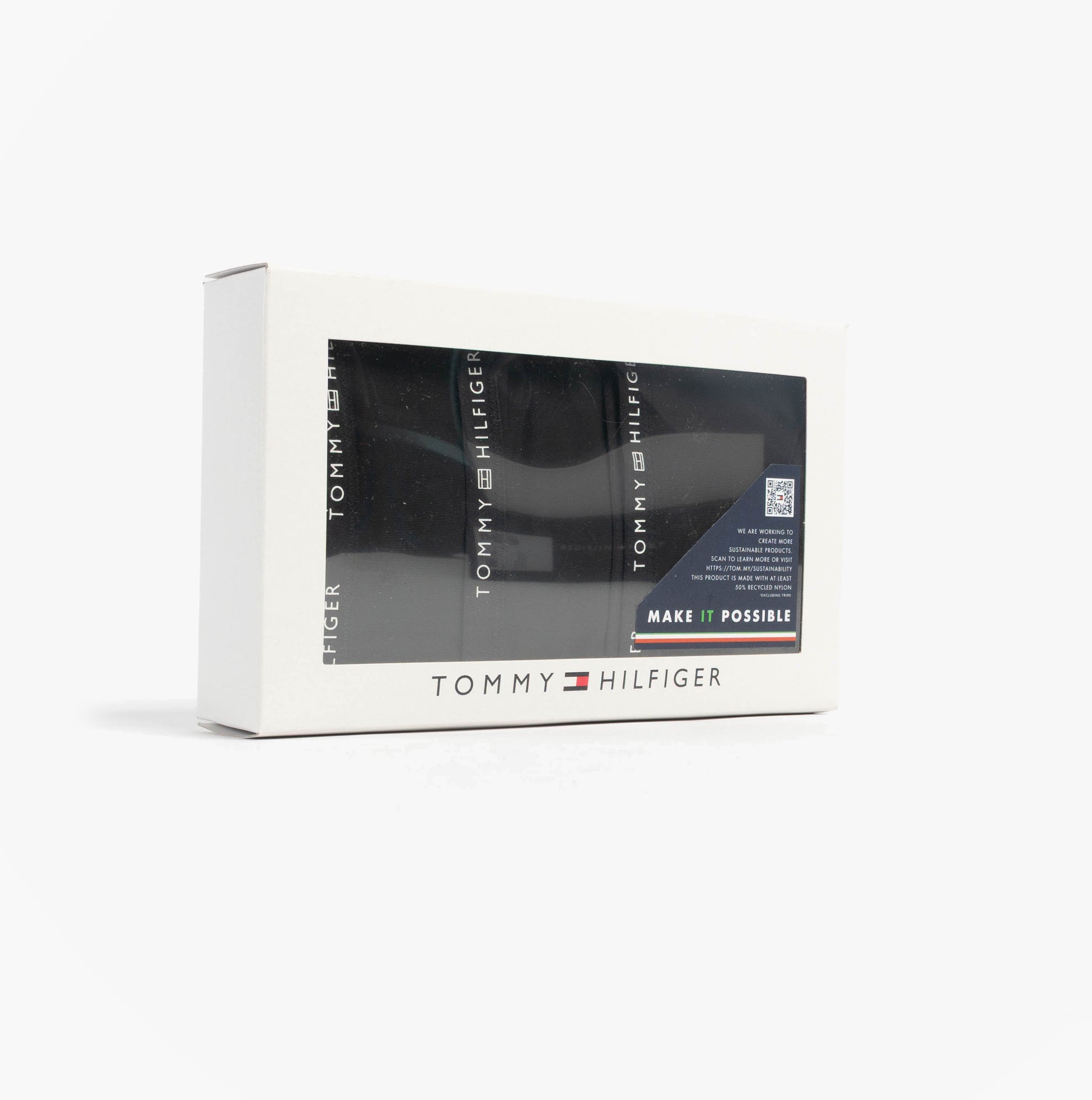 Tommy Hilfiger LACE 3 Pack Womens Thongs Black in gift box, displaying three thongs with signature branding.