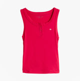 Tommy Hilfiger LOGO Womens Racerback Pyjama Set Vivacious Pink front view showing sleeveless top with buttons and logo.