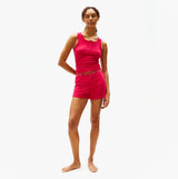 Tommy Hilfiger LOGO Womens Racerback Pyjama Set Vivacious Pink front view showcasing the tank top and shorts.