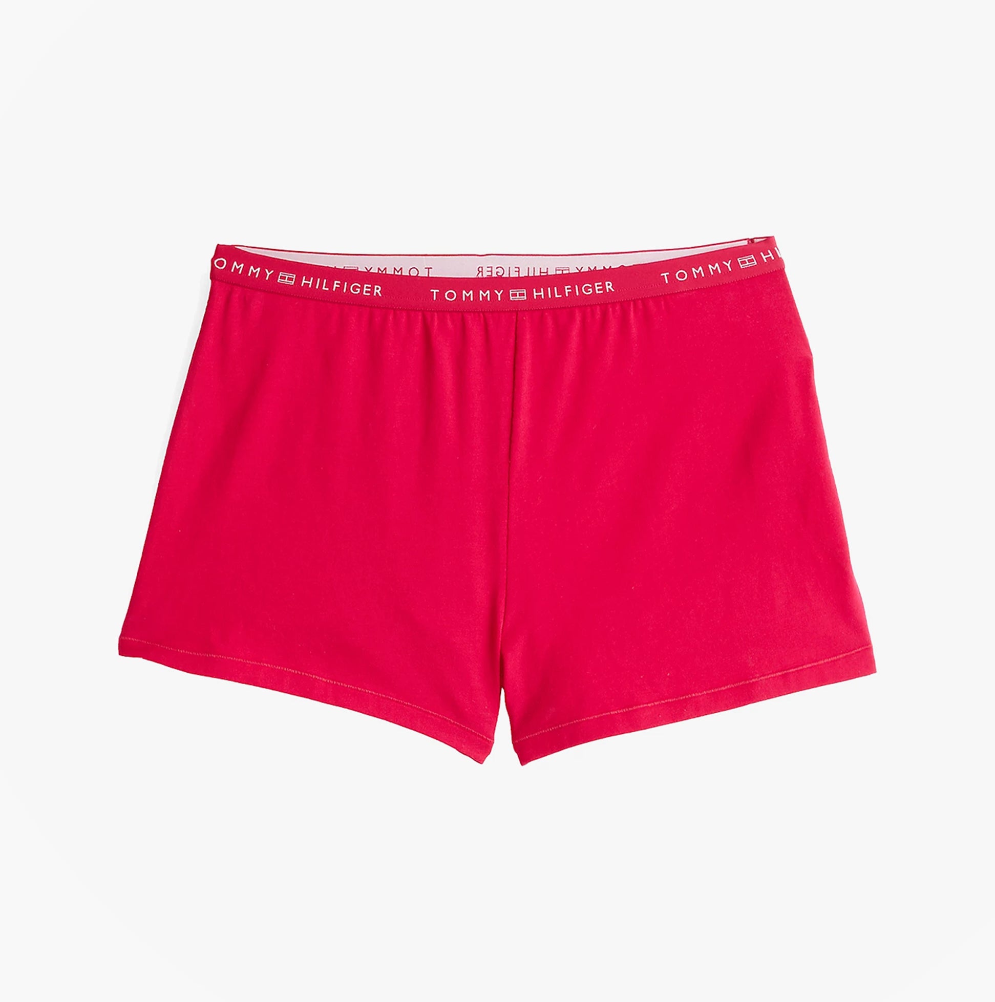 Tommy Hilfiger LOGO Womens Racerback Pyjama Set Vivacious Pink shorts front view with TH logo on waistband.
