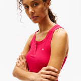 Tommy Hilfiger LOGO Womens Racerback Pyjama Set Vivacious Pink front view, showcasing the sleeveless design and TH logo.